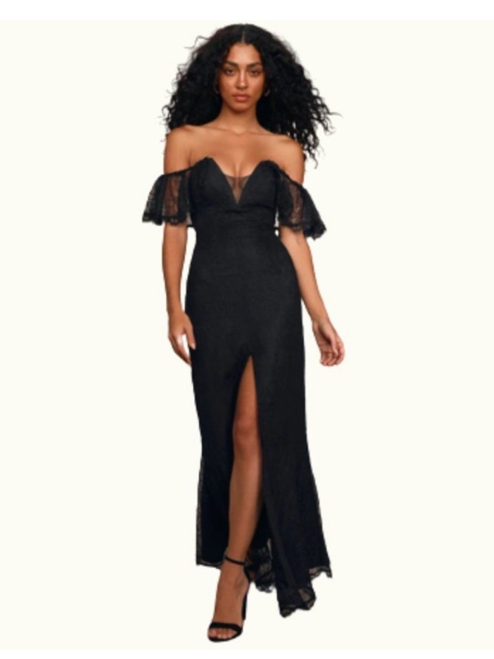 Caught In a Daydream Black Lace Off-the-Shoulder Maxi Dress Size Small